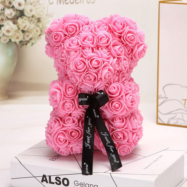 Everlasting Preserved Rose Black Crystal Rose Bear Luxury Keychain | The Only Roses